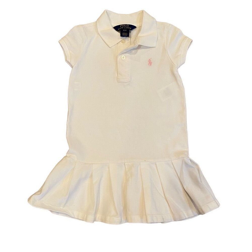 Polo Ralph Lauren Dress White Drop Waist Stretch Mesh Pleated Size 3T